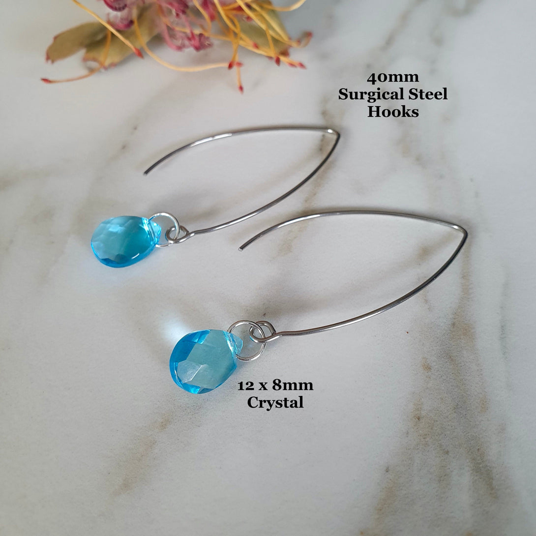 Teardrop Turquoise Crystal Drop Earrings, Bridal Blue Jewellery