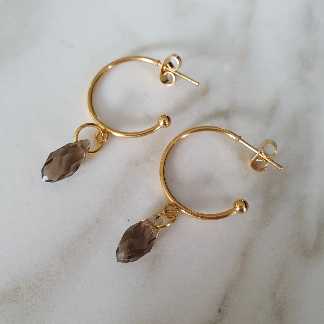 Austrian Crystal Stud Hoop Earrings In Gold, Lucky Jewellery