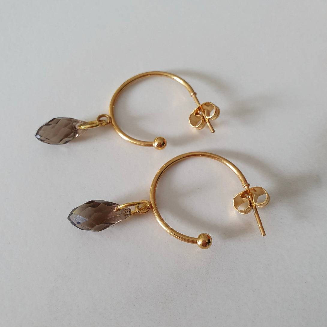 Austrian Crystal Stud Hoop Earrings In Gold, Lucky Jewellery