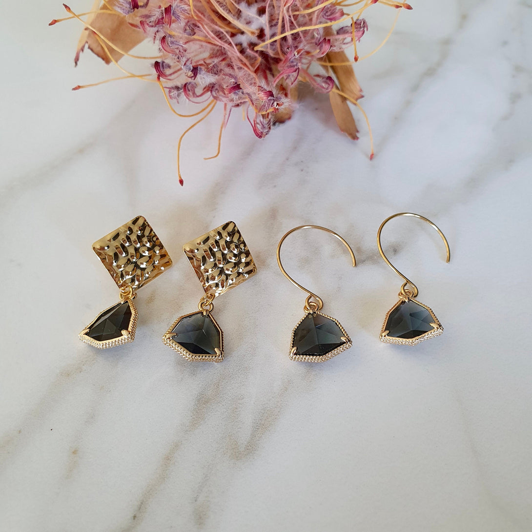 Indigo Blue Crystal And Gold Drop Earrings, Hypoallergenic Timeless Classics