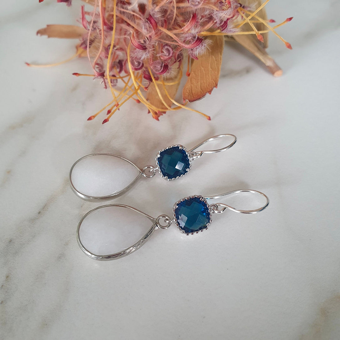 Indigo Blue Crystal And Chalcedony Drop Earrings In Sterling Silver, Healing Gemstones