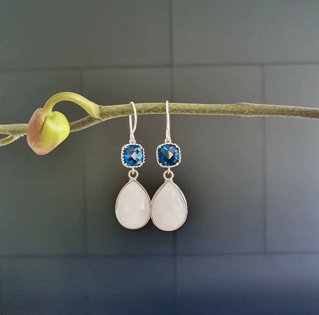 Indigo Blue Crystal And Chalcedony Drop Earrings In Sterling Silver, Healing Gemstones