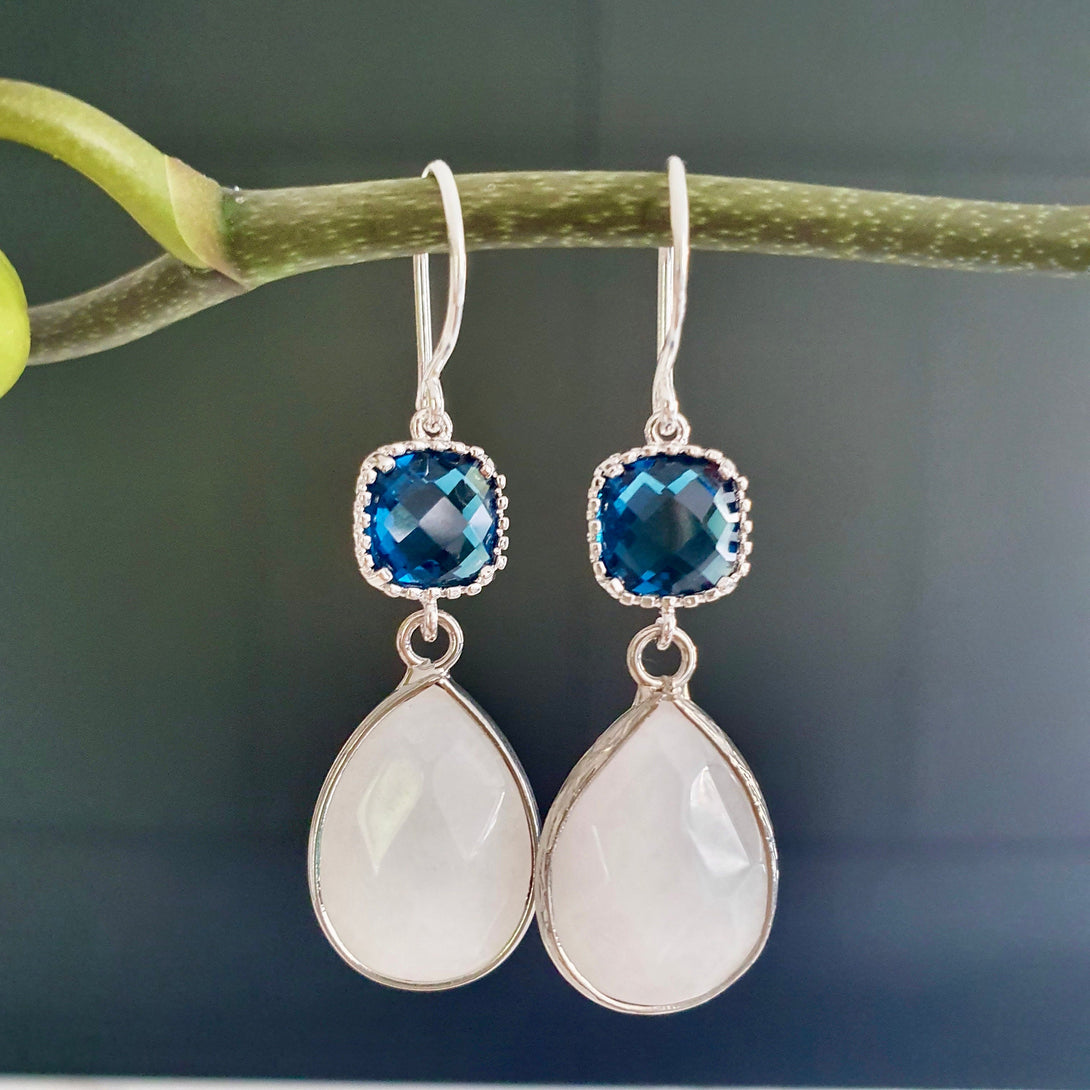 Indigo Blue Crystal And Chalcedony Drop Earrings In Sterling Silver, Healing Gemstones