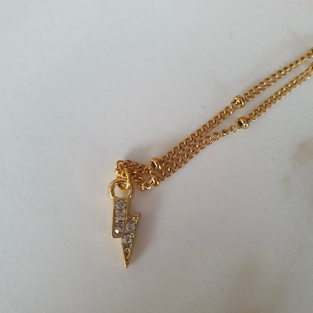 Gold CZ Lightning Bolt Necklace, Symbolic, Inspirational Jewellery