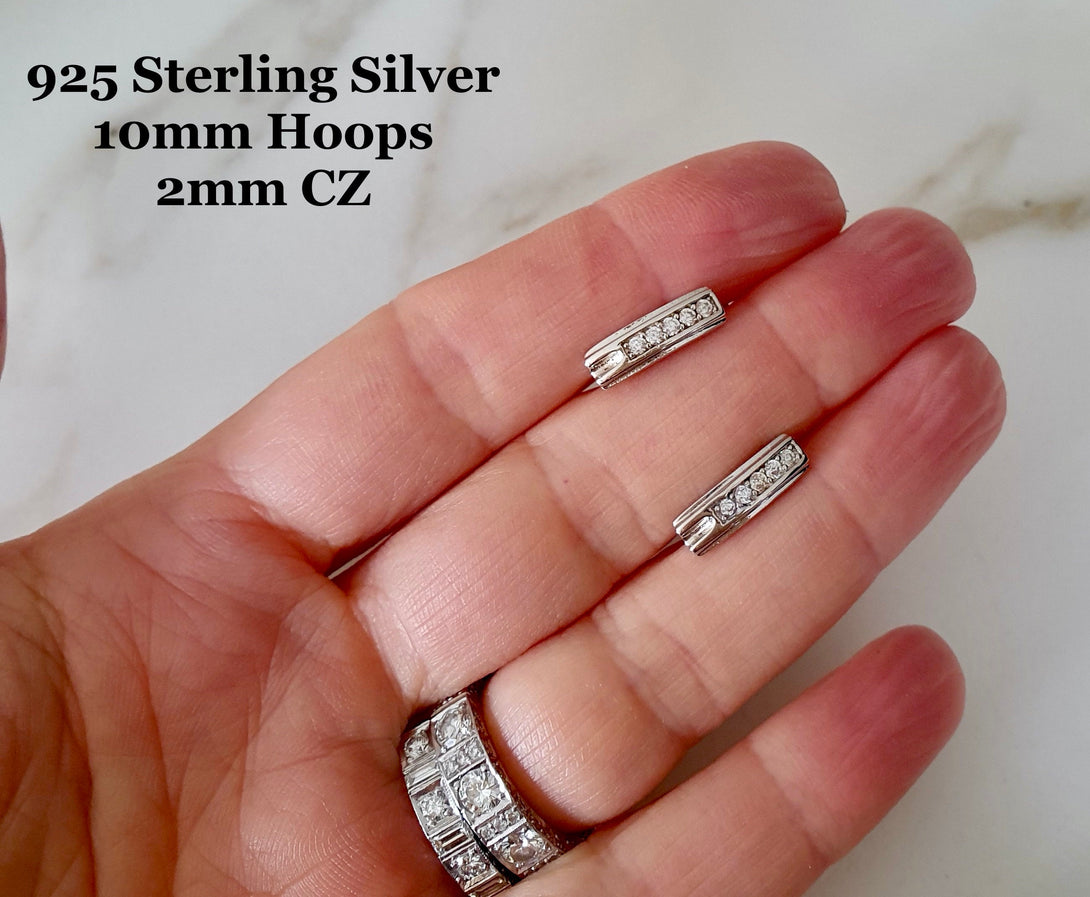 Sterling Silver CZ Huggie Hoop Earrings