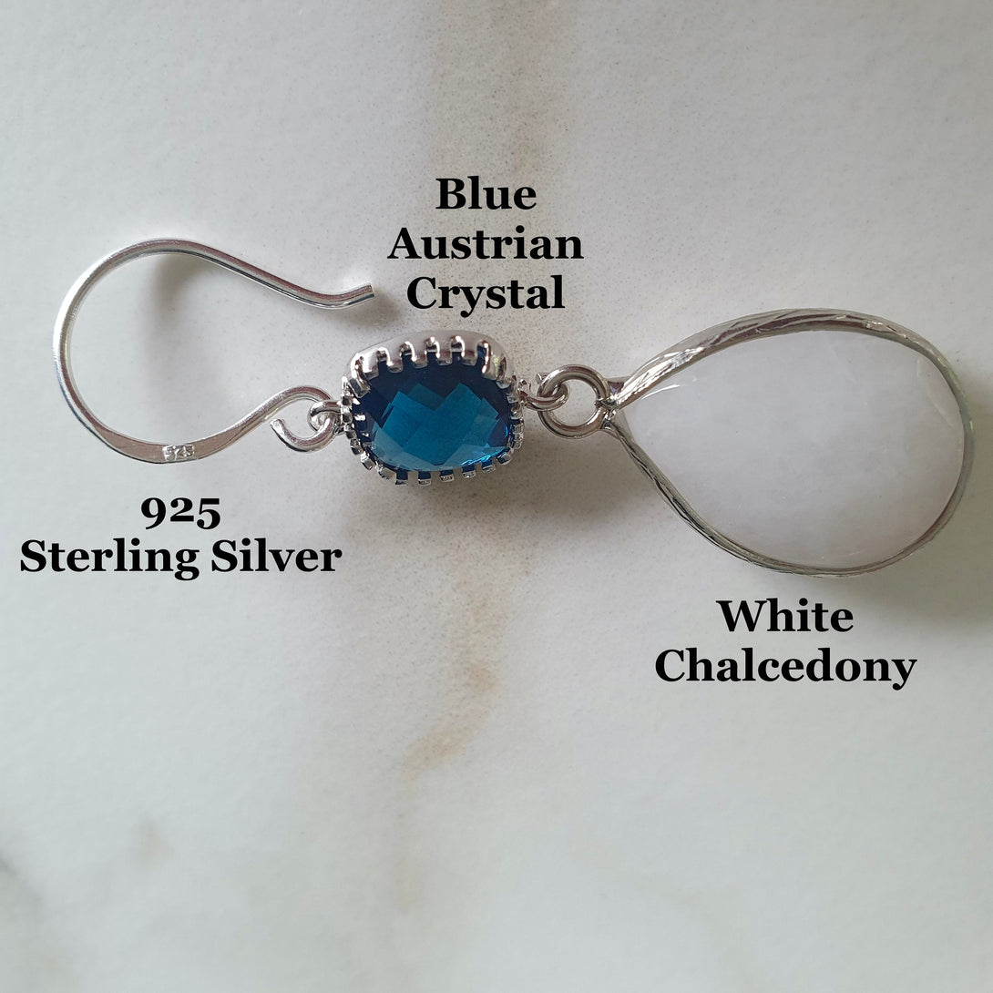 Indigo Blue Crystal And Chalcedony Drop Earrings In Sterling Silver, Healing Gemstones