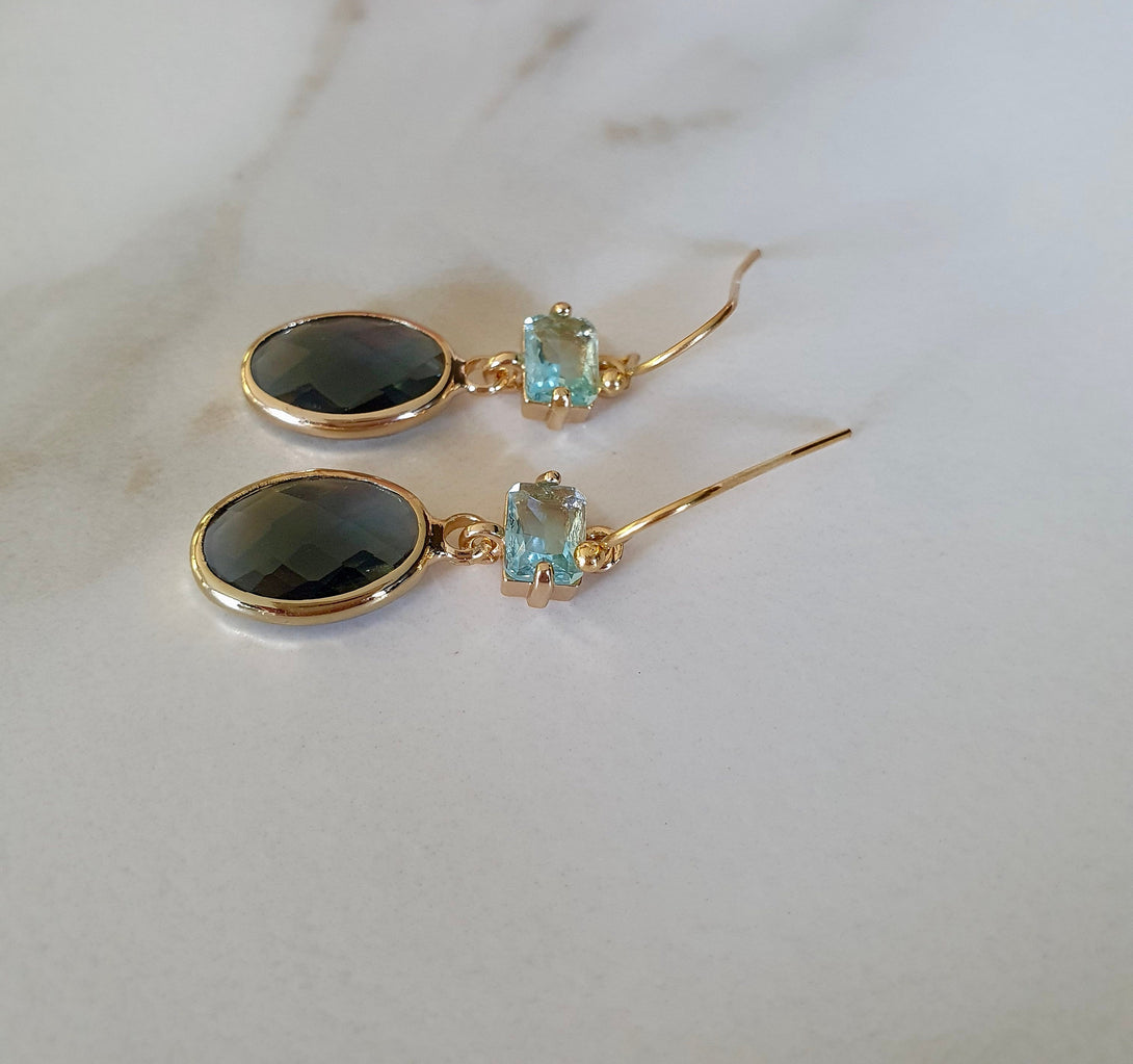 Indigo Blue And Aquamarine Crystal Drop Earrings