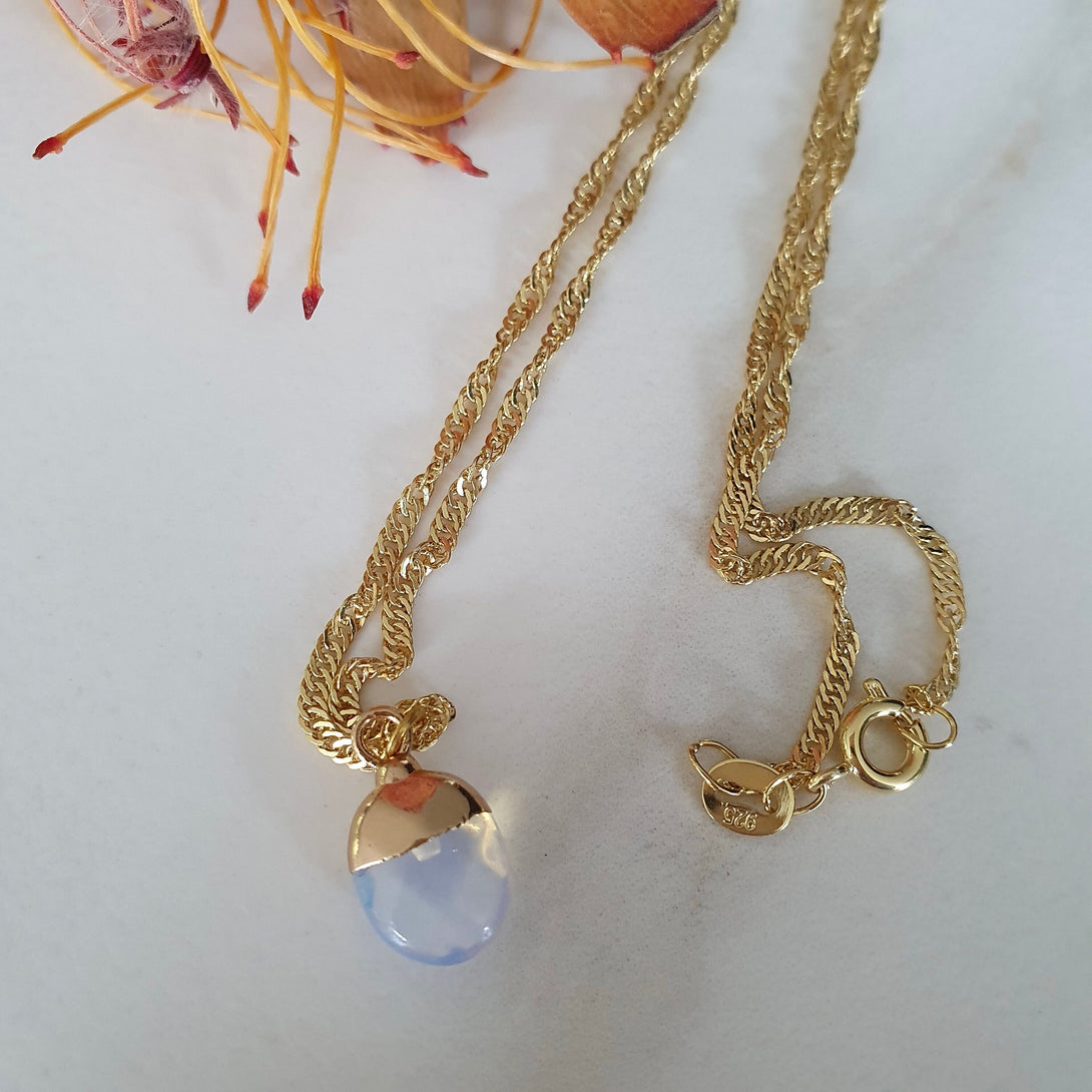 Opal Pendant Necklace In 18K Gold Plated Sterling Silver, October Birthstone Jewellery