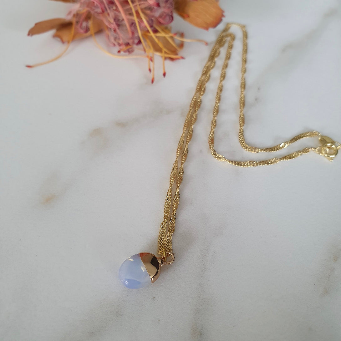 Opal Pendant Necklace In 18K Gold Plated Sterling Silver, October Birthstone Jewellery