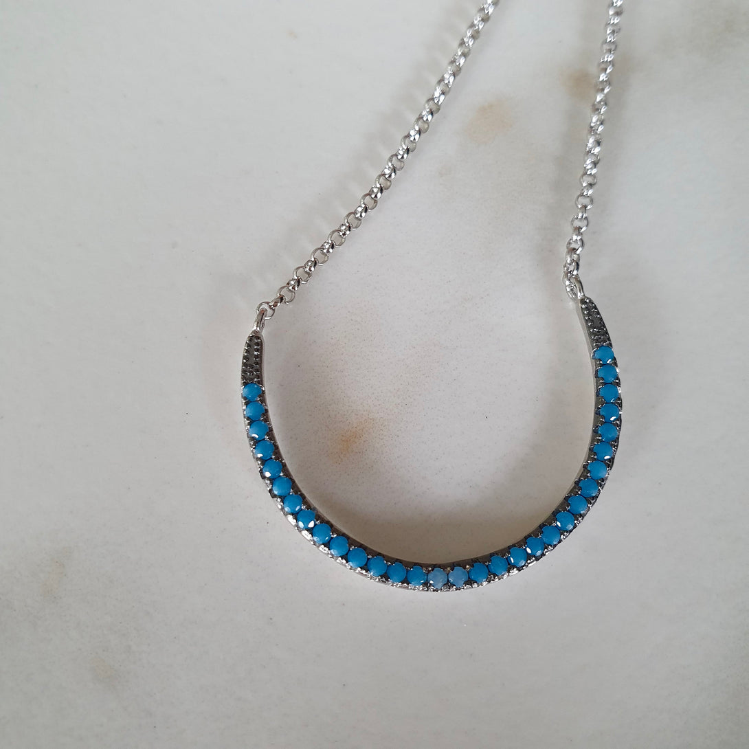 Turquoise Semi Circle Necklace In Sterling Silver, Symbolic December Birthstone Jewellery