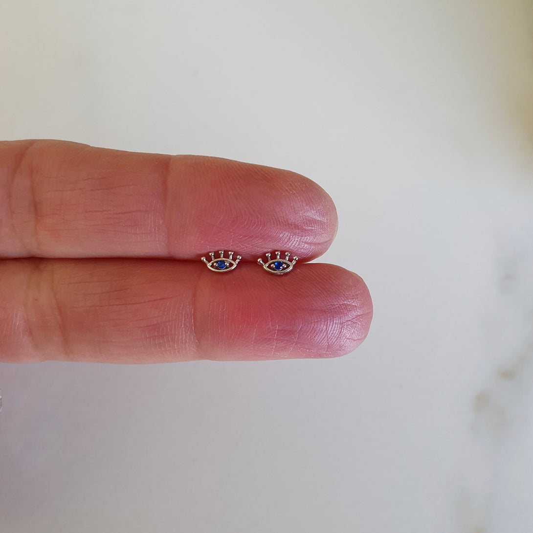 Tiny Evil Eye Screw Back Helix, Cartilage, Stud Earrings In Sterling Silver, Body Jewellery