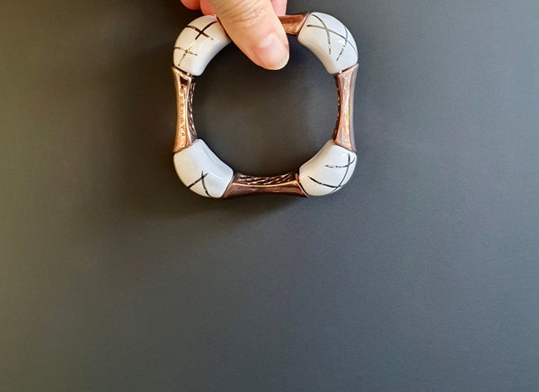 Vintage Italian Sterling Silver And Rose Gold Ceramic Stretch Bracelet