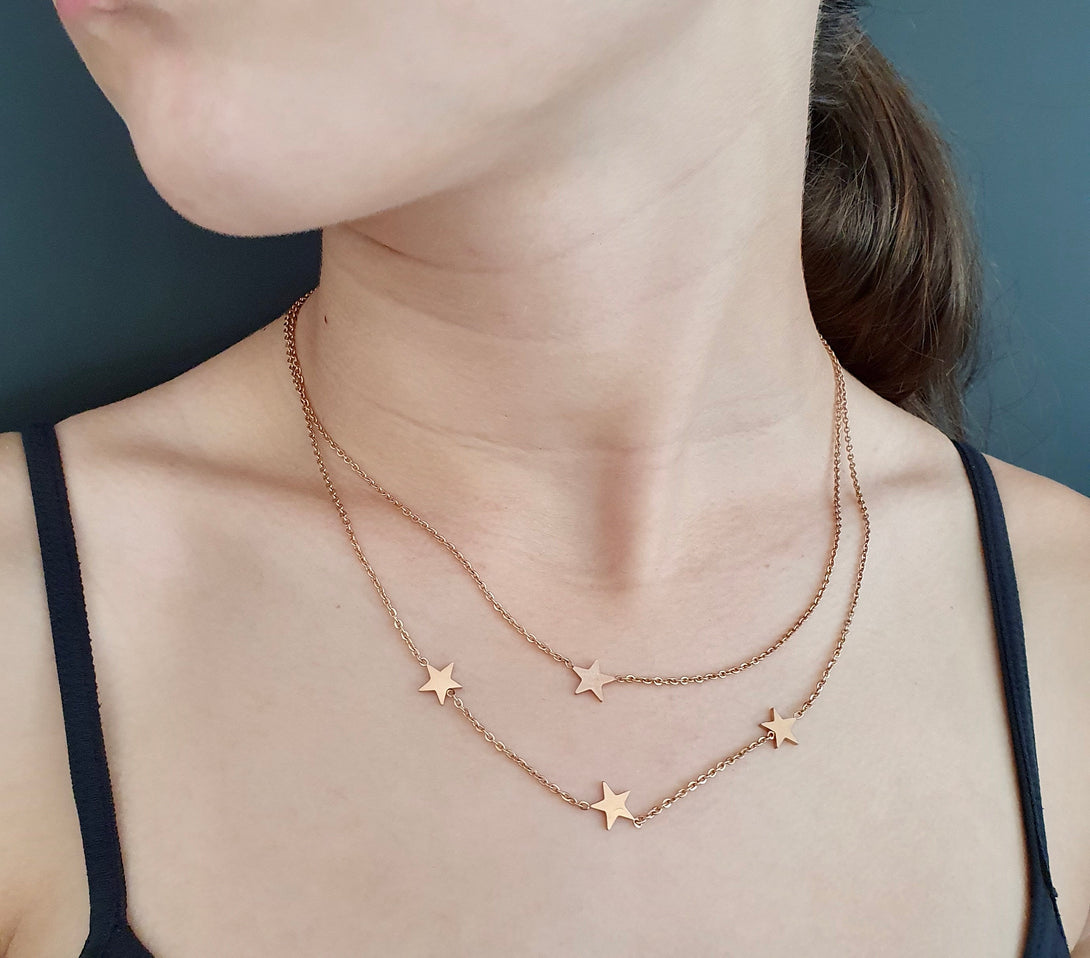 Rose Gold Double Layer Star Necklace