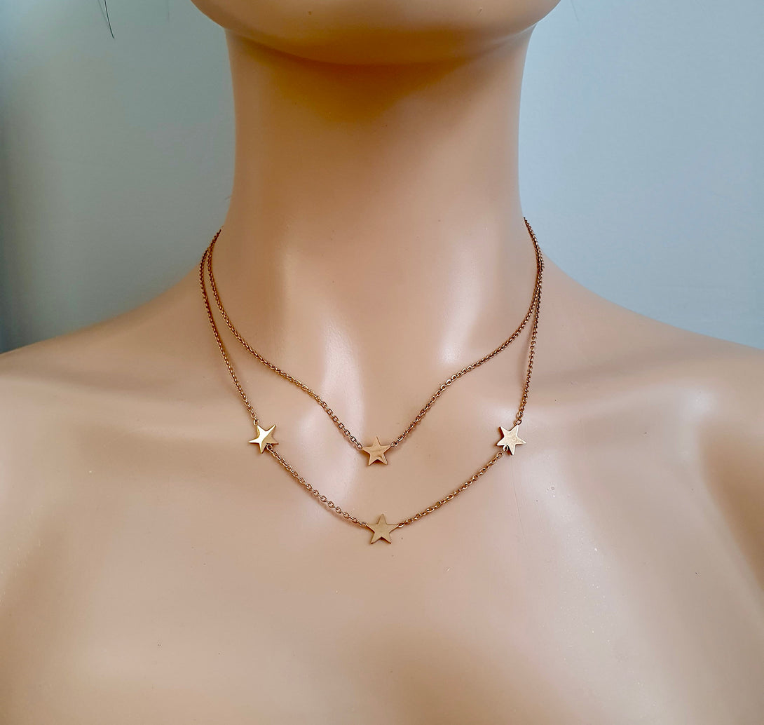 Rose Gold Double Layer Star Necklace