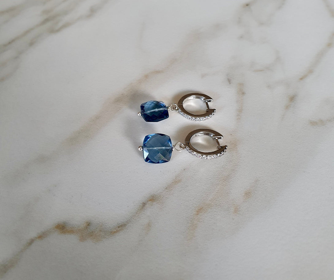 London Blue Topaz Hoop Earrings, Bridal Jewellery