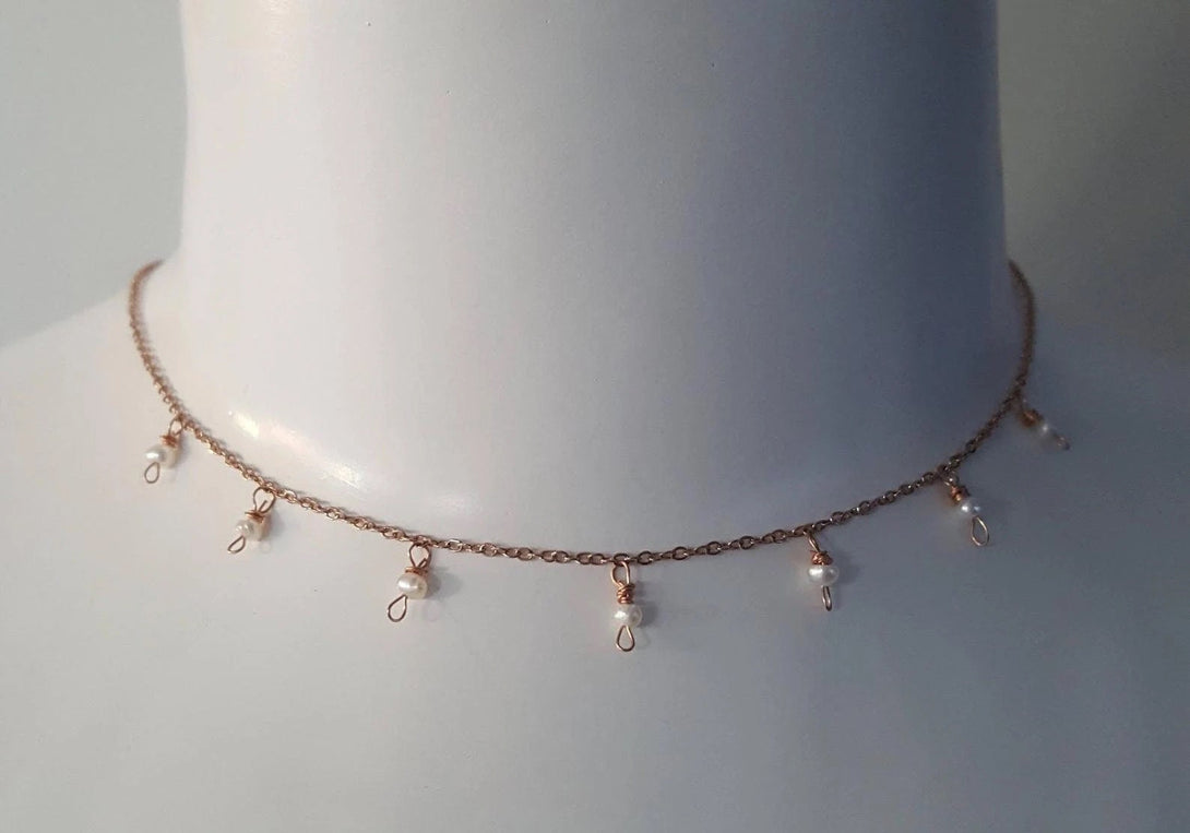 Satellite Pearl Necklace, Jingle Necklace, Layer Choker, June Birthstone Jewellery