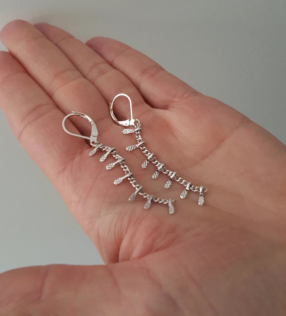 Silver Lace Chain Drop Earrings