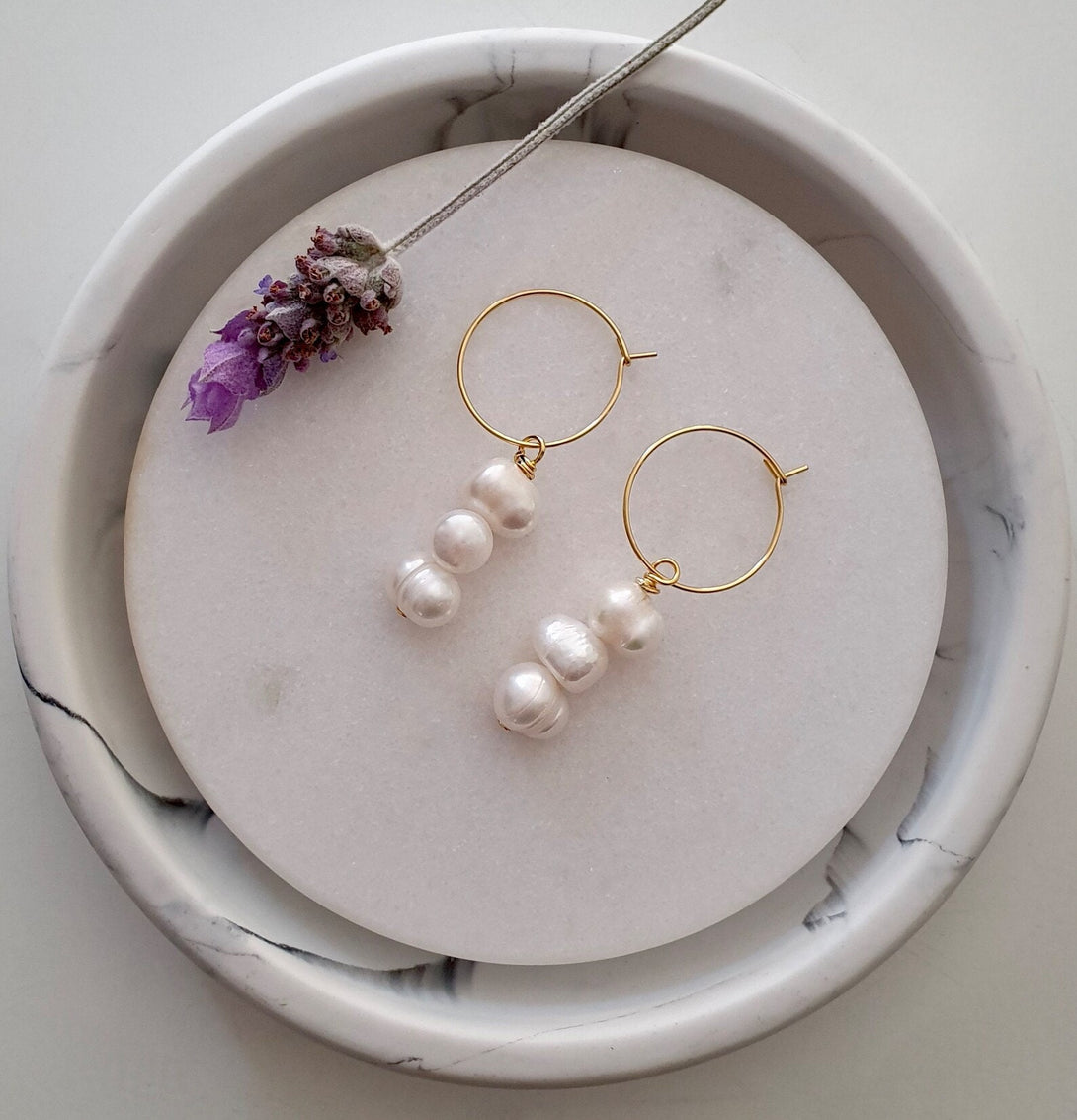 Triple Pearl Hoop Earrings, Bridal Jewellery, June Birthstone Jewellery