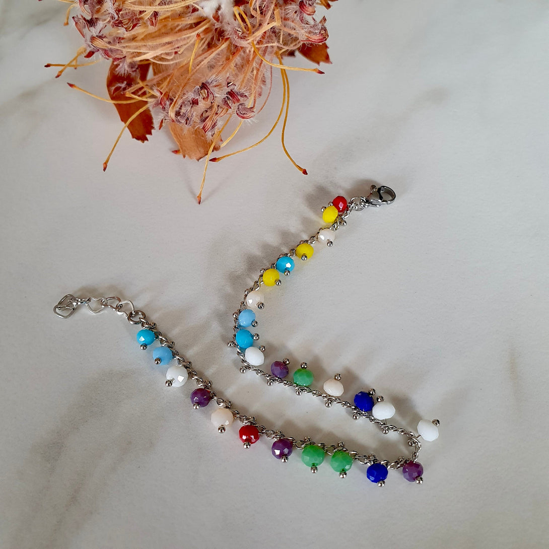 Coloured Crystal Adjustable Bead Bracelet, Pride Jewellery