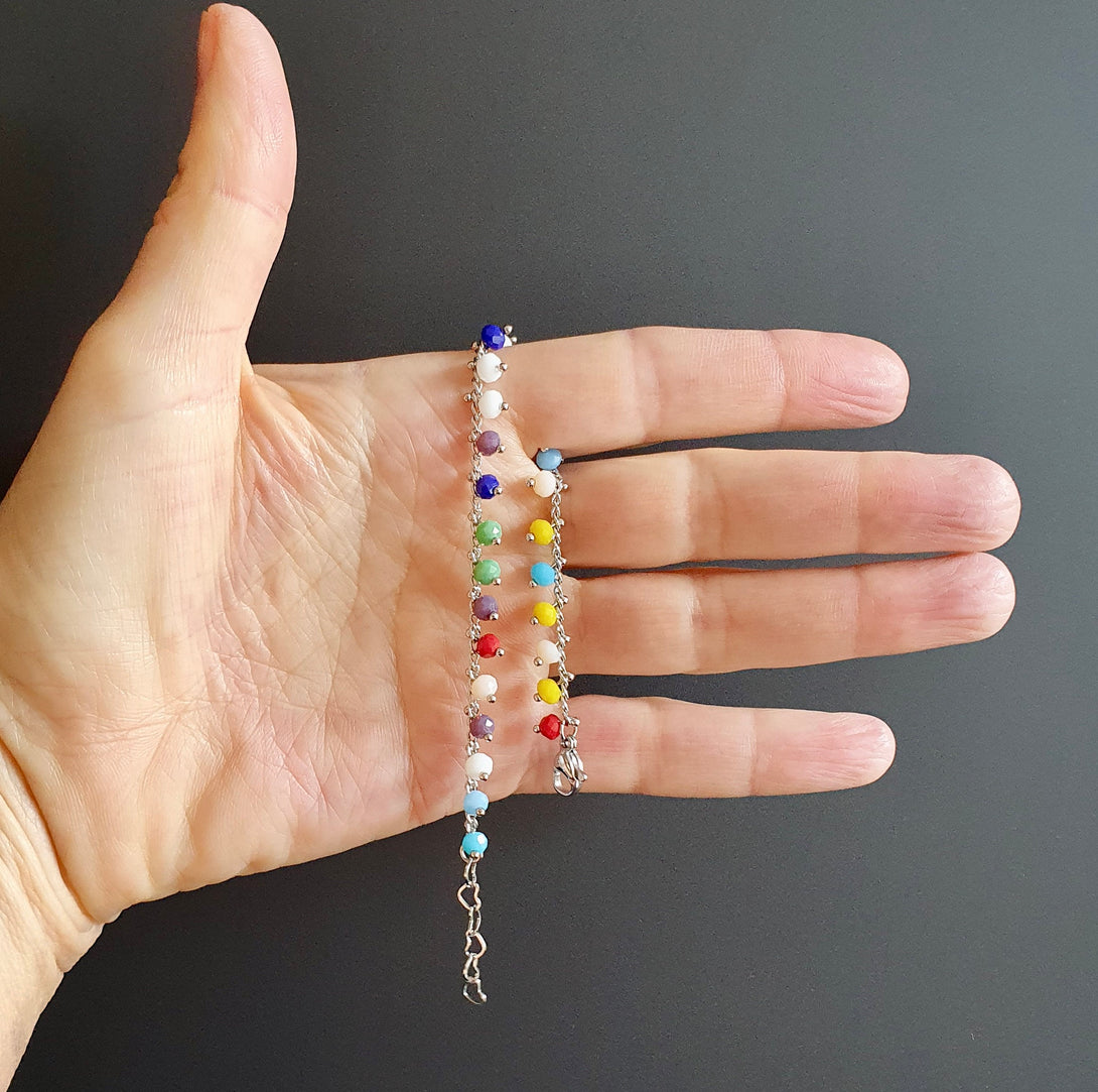 Coloured Crystal Adjustable Bead Bracelet, Pride Jewellery