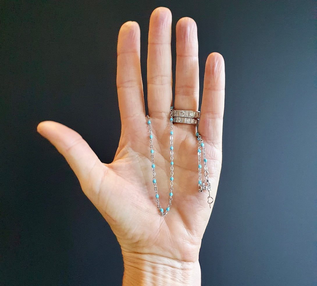 Blue Enamel Bead Necklace