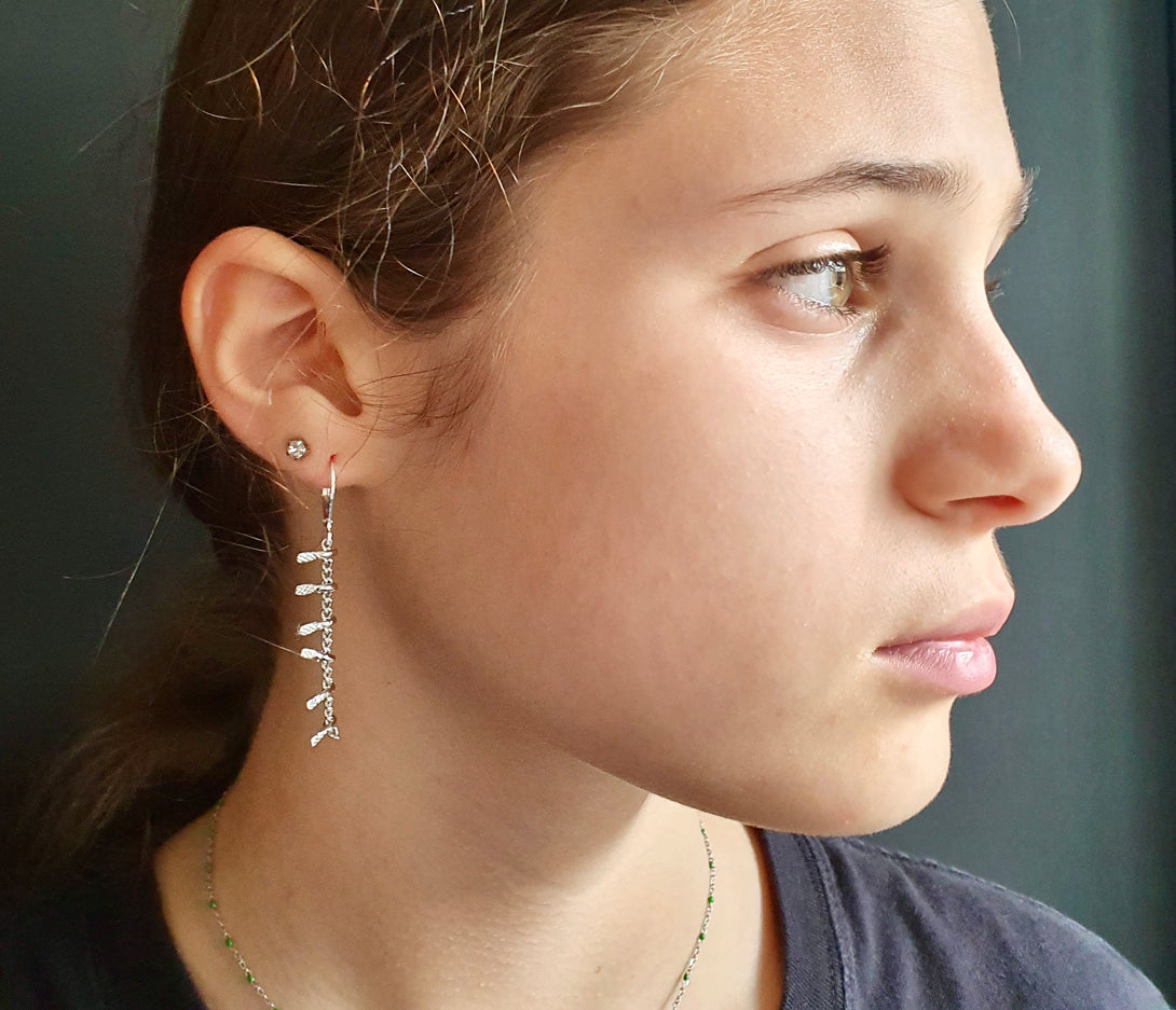 Silver Lace Chain Drop Earrings