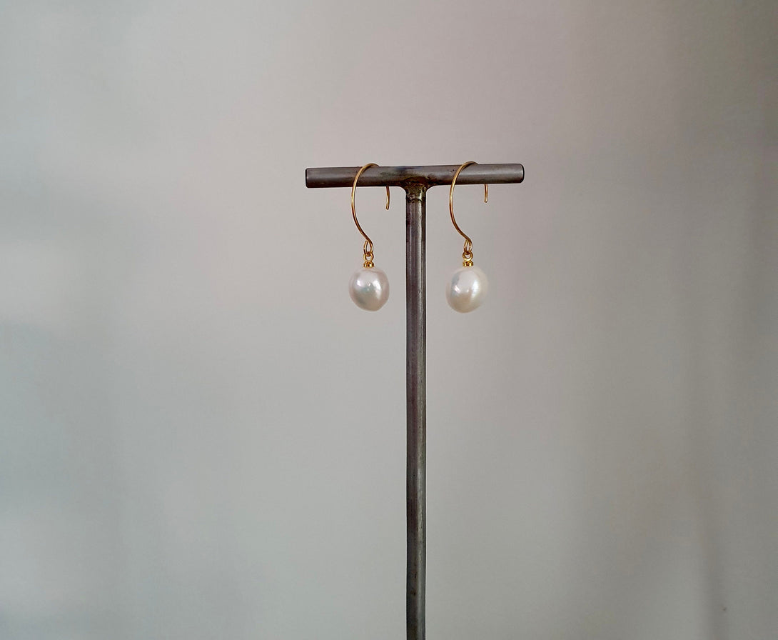 Minimalist Gold Pearl Drop Earrings, June Birthstone Jewellery