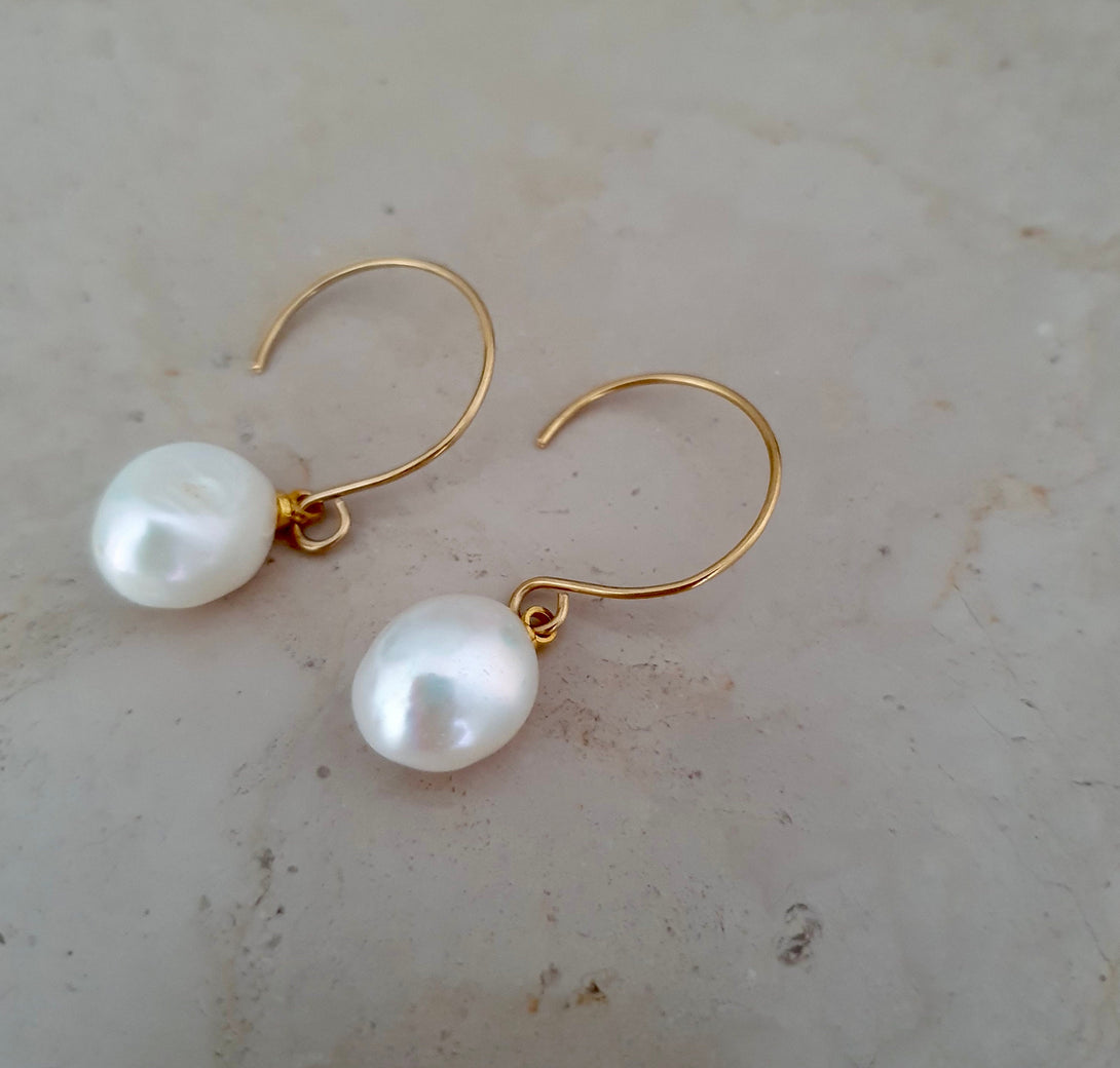 Minimalist Gold Pearl Drop Earrings, June Birthstone Jewellery