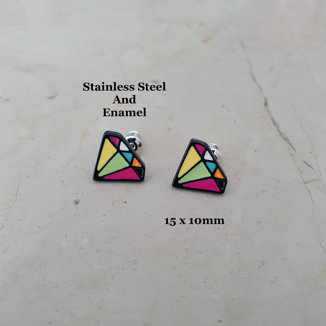 Enamel Diamond Stud Earrings, Symbolic Friendship Gifts