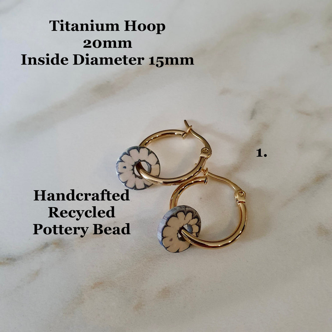 Titanium Creole Hoop Earrings With Detachable Recycled Pottery Charm Bead