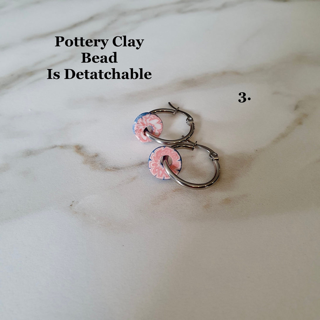 Titanium Creole Hoop Earrings With Detachable Recycled Pottery Charm Bead