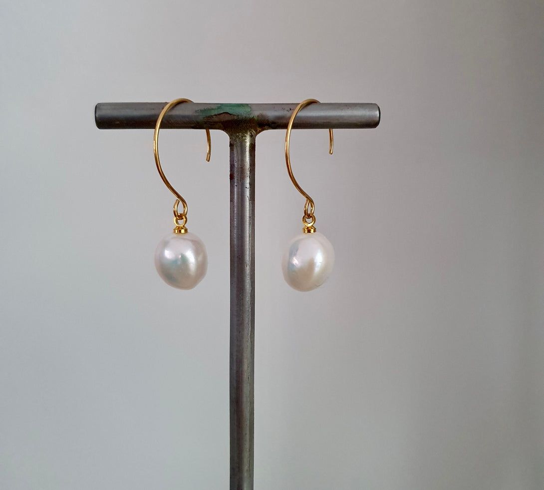 Minimalist Gold Pearl Drop Earrings, June Birthstone Jewellery