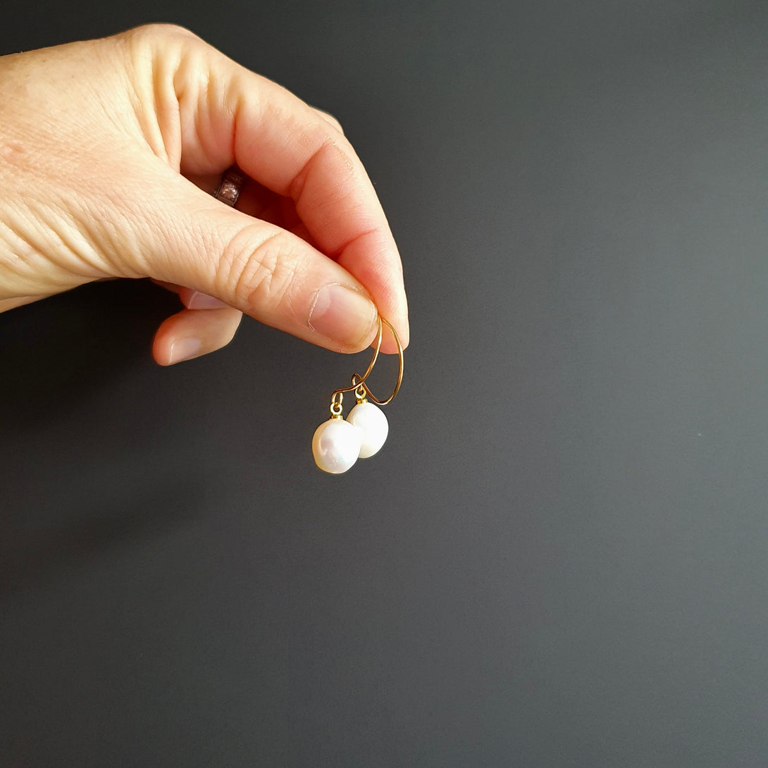 Minimalist Gold Pearl Drop Earrings, June Birthstone Jewellery