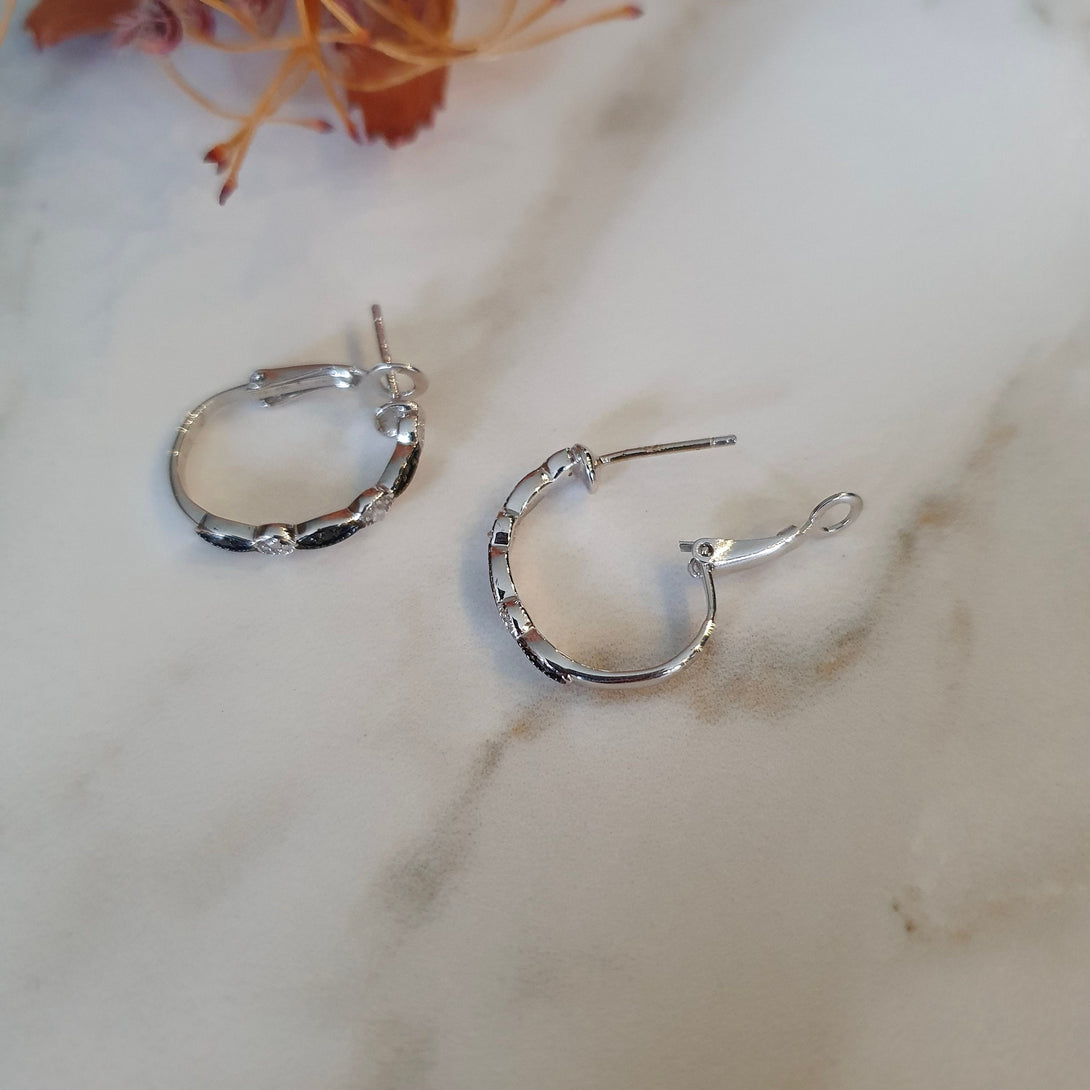 Sterling Silver Diamond Hoop Earrings, April Birthstone Jewellery