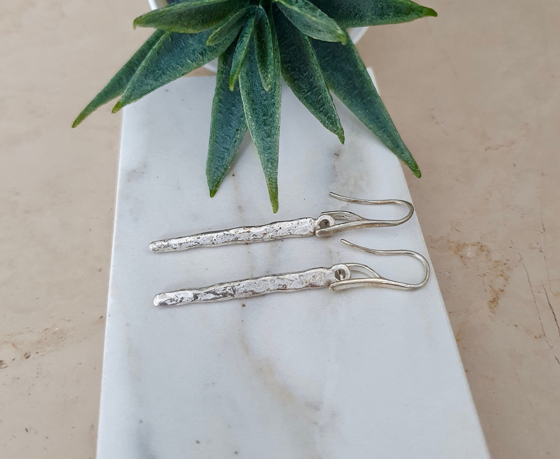 Hammered Silver Spike Drop Earrings, Pendulum Dangles