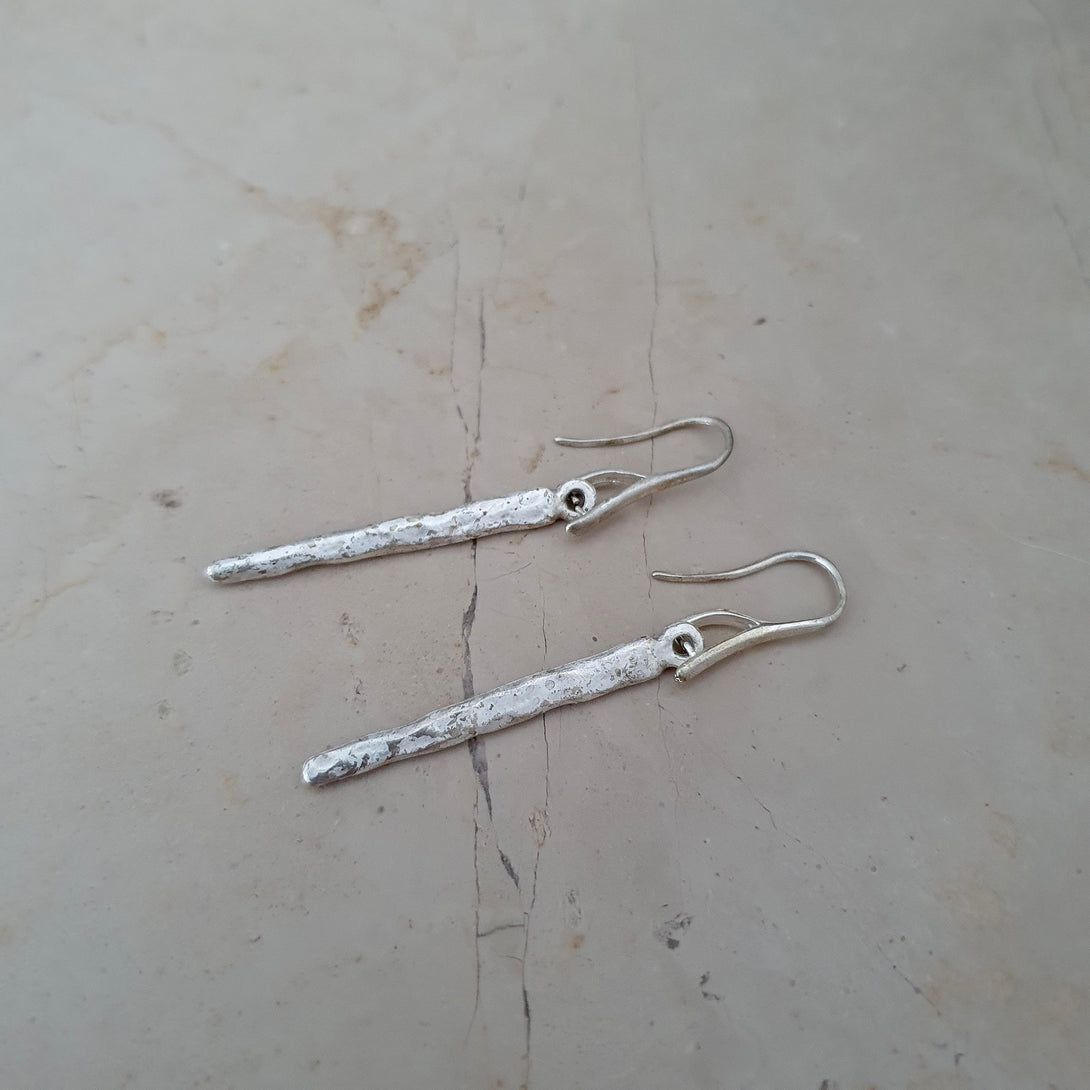 Hammered Silver Spike Drop Earrings, Pendulum Dangles