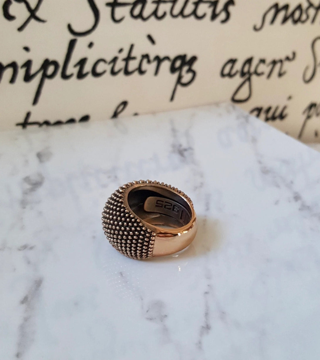 Italian Vintage Statement Ring, Sterling Silver In Colours Bronze, Black And Rose Gold