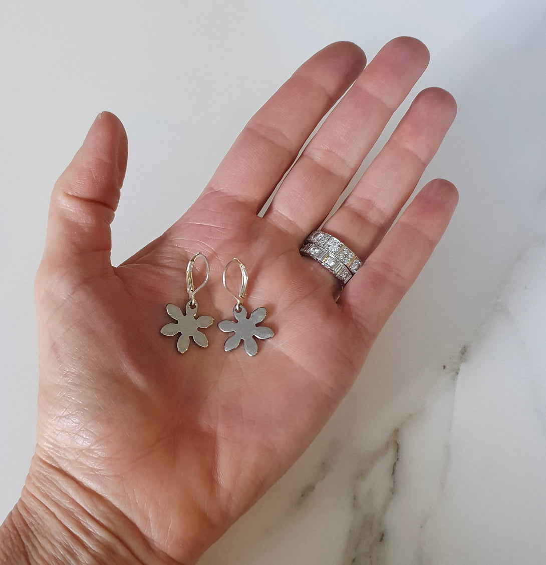 Hammered Daisy Birth Flower Drop Earrings, Symbolic April Birth Flower Jewellery