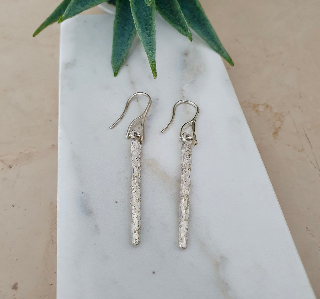 Hammered Silver Spike Drop Earrings, Pendulum Dangles