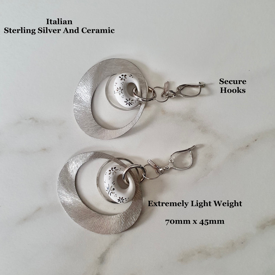 Vintage Italian Ceramic And Sterling Silver Drop Earrings