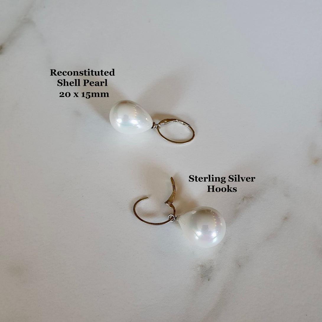 Elegant Reconstituted Pearl Drop Earrings, June Birthstone Jewellery