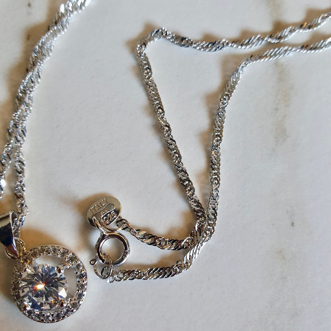 Sterling Silver Halo Necklace, Bridal Jewellery