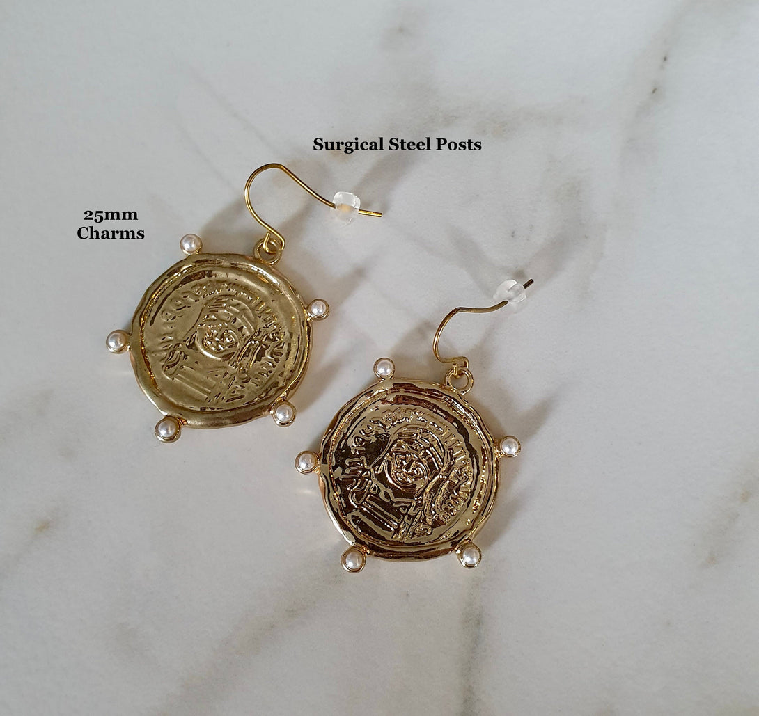 Gold Coin Pearl Drop Earrings, June Birthstone Jewellery