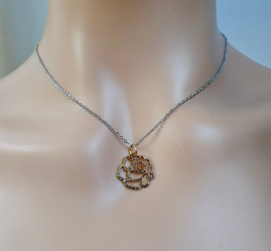 Camellia Flower Necklace, Hammered Jewellery, Symbols of Love