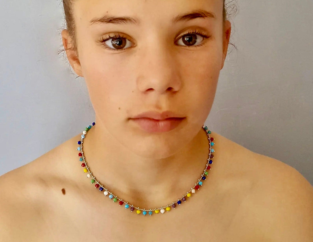 Rainbow Necklace, Multi Colour Beaded Choker, Pride Jewellery