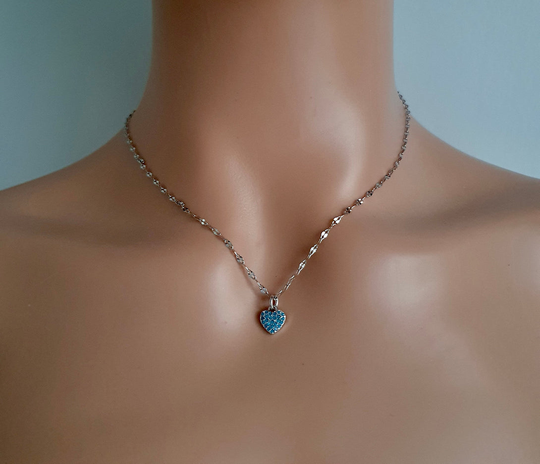 Silver And Turquoise Heart Necklace On A Sparkle Chain, Symbolic Gifts Of Love, Protective Birthstone Jewellery