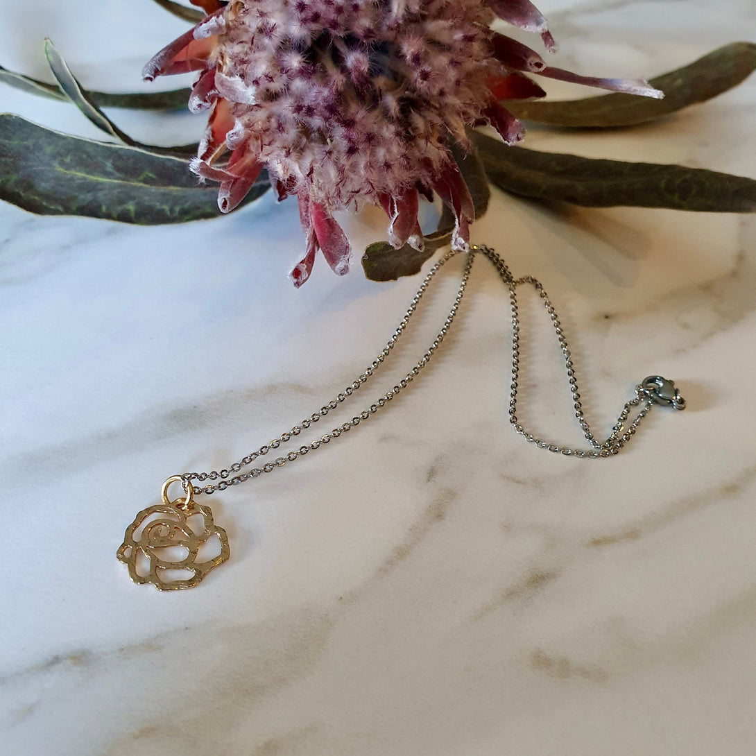 Camellia Flower Necklace, Hammered Jewellery, Symbols of Love