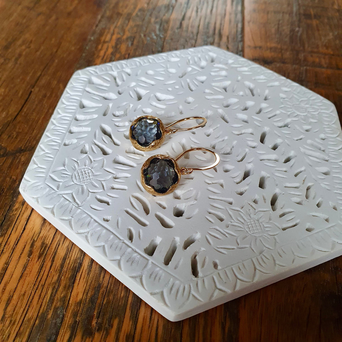 Gold Charcoal, Checker Board, Bezel Set Earrings