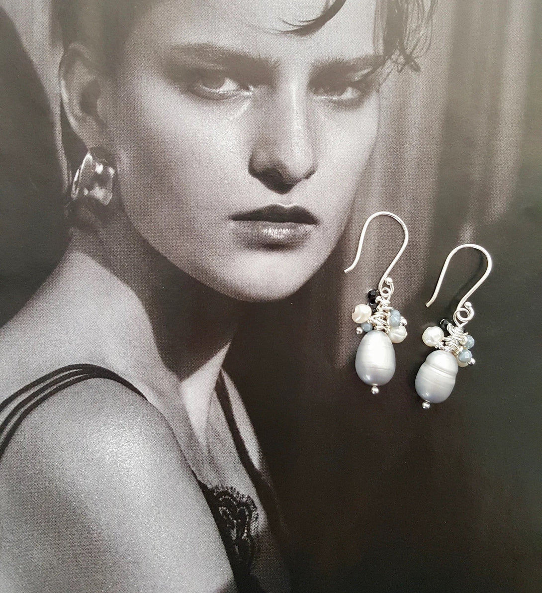 Handcrafted Light Blue Pearl And Gemstone Earrings, June Birthstone Jewellery