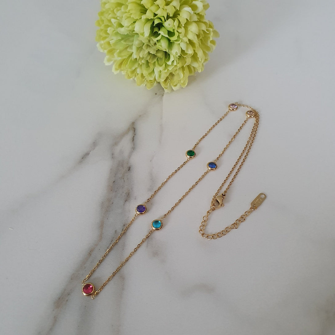 Dainty Coloured CZ Chain Necklace, CZ By The Yard, Hypoallergenic Jewellery, Rainbow PrideNecklace